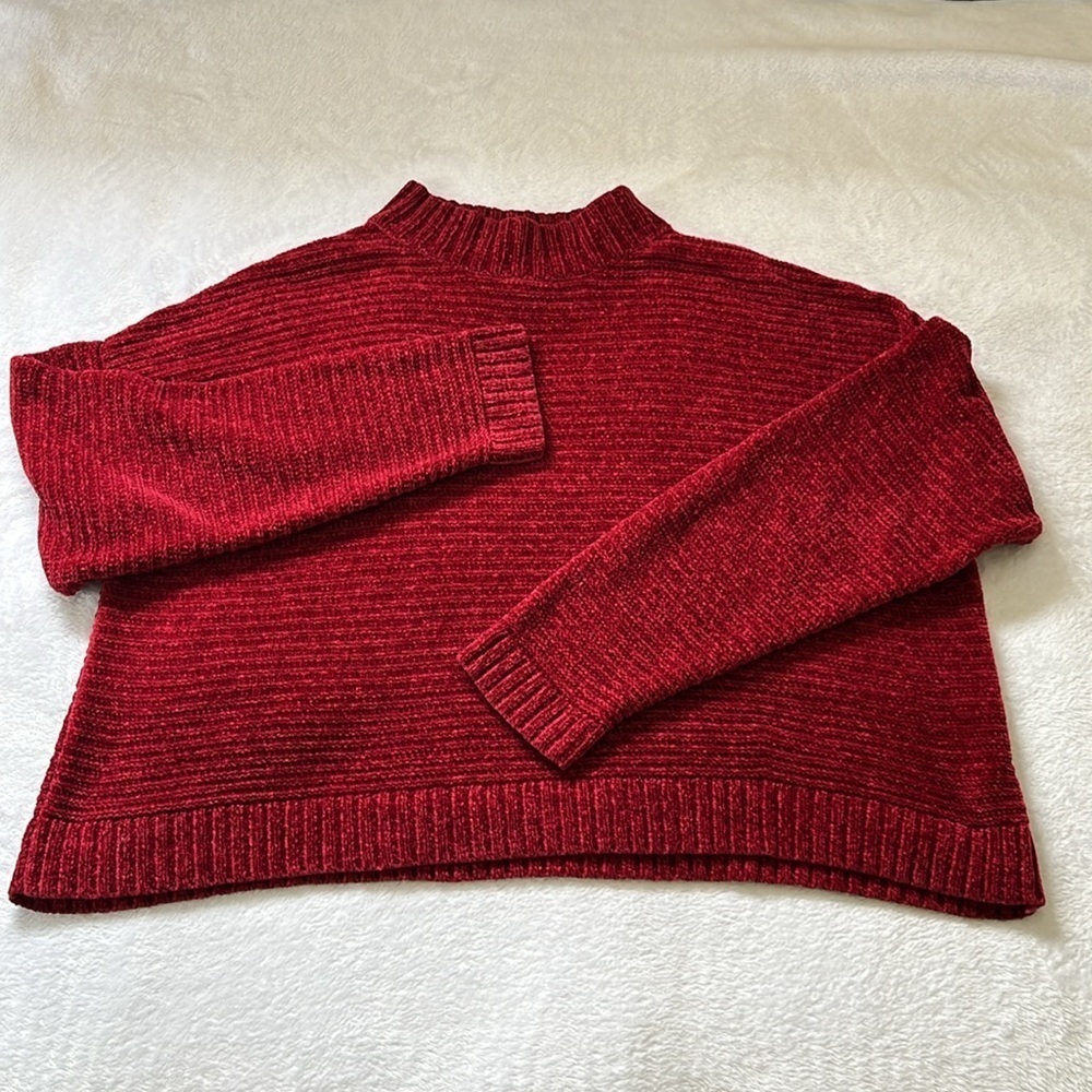 Forever 21 Chenille Maroon Mock Neck Crop Sweater - Size L - Picture 11 of 13